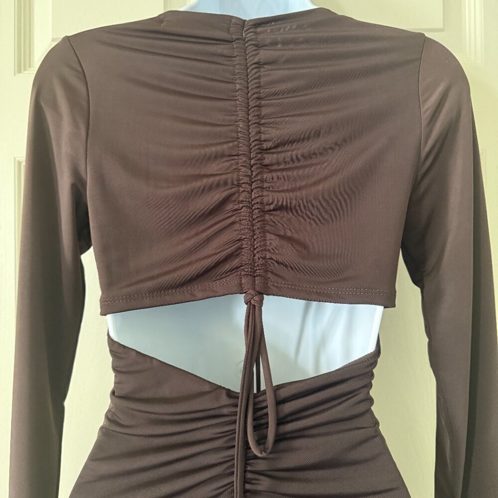 AKIRA Brown Long Sleeve Cutout Ruched Mini Dress New Without Tags S